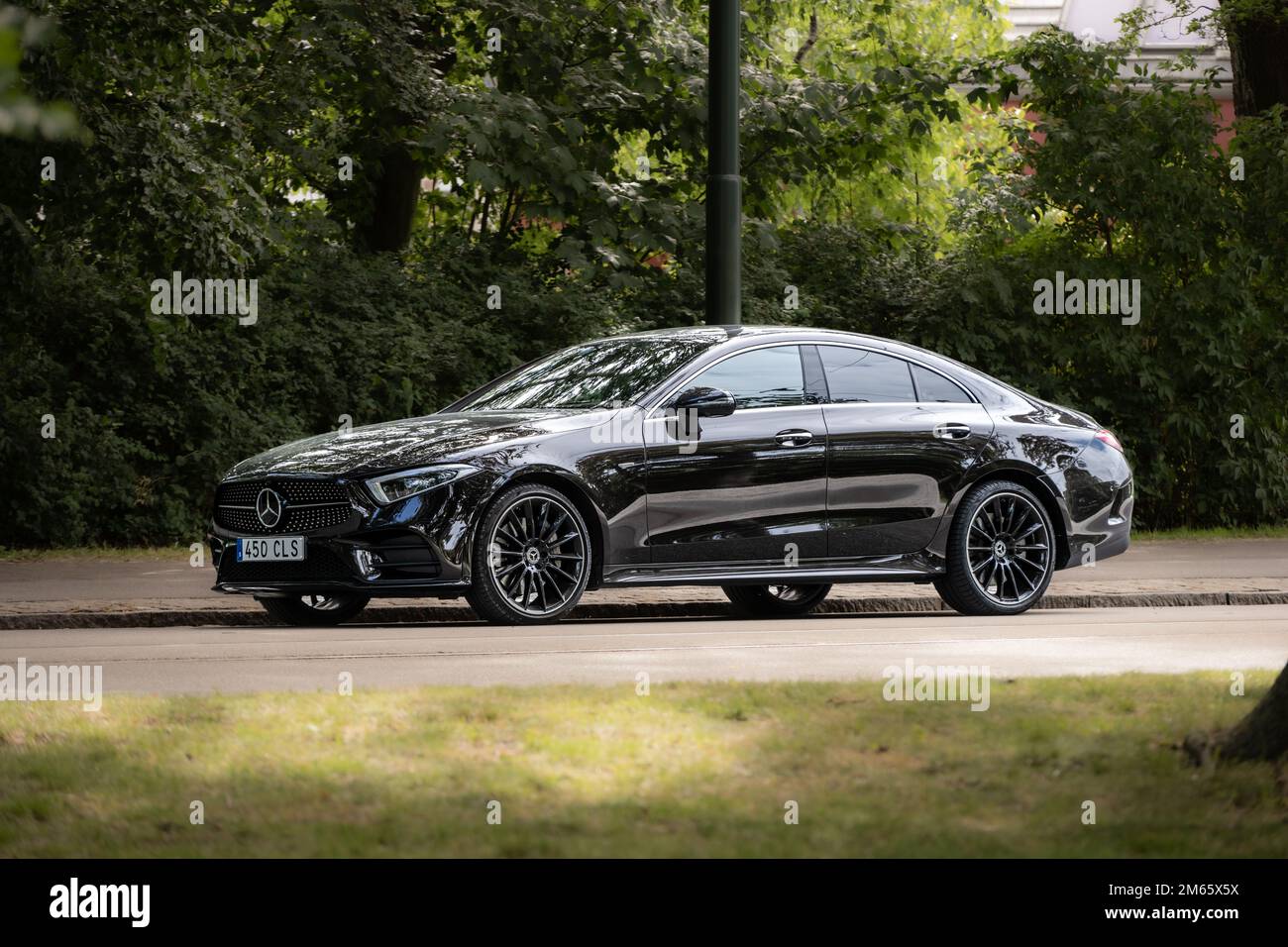 Malmö, Sweden - July 09 2022: Black 2019 Mercedes Benz 450 CLS
