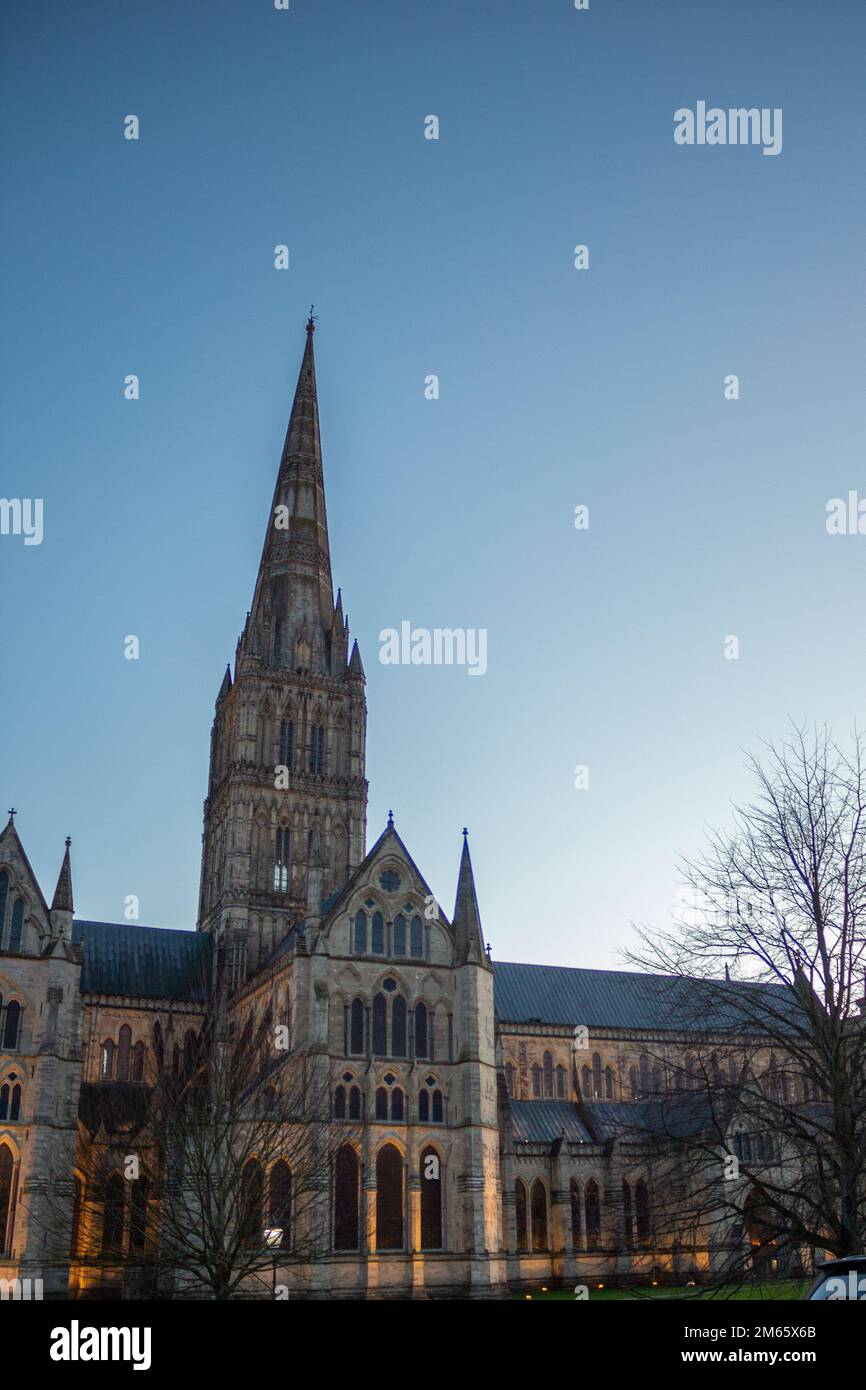 Salisbury Cathedral, formally the Cathedral Church of the Blessed Virgin Mary, is an Anglican cathedral in Salisbury, England. Stock Photo