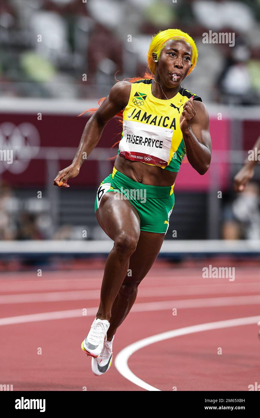 ShellyAnn FraserPryce (JAM) competing in the Women's 200 metres