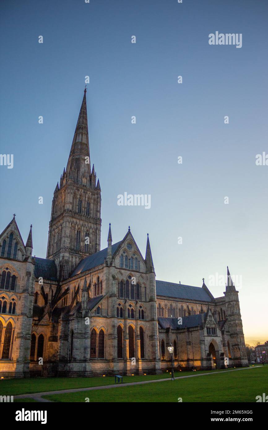 Salisbury Cathedral, formally the Cathedral Church of the Blessed Virgin Mary, is an Anglican cathedral in Salisbury, England. Stock Photo