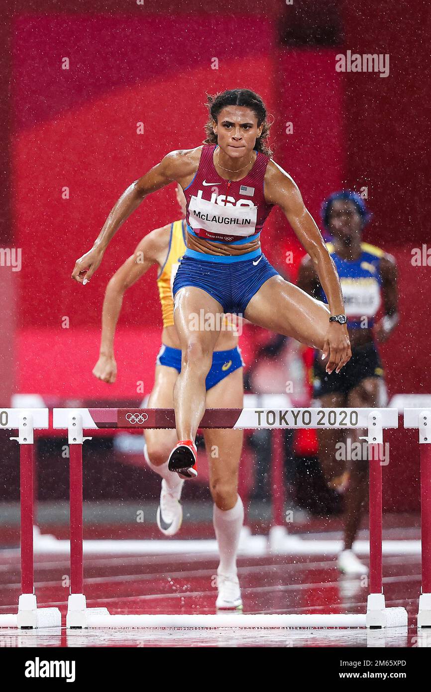 Sydney McLaughlin (USA) competing in the Women's 400 metres Hurdles
