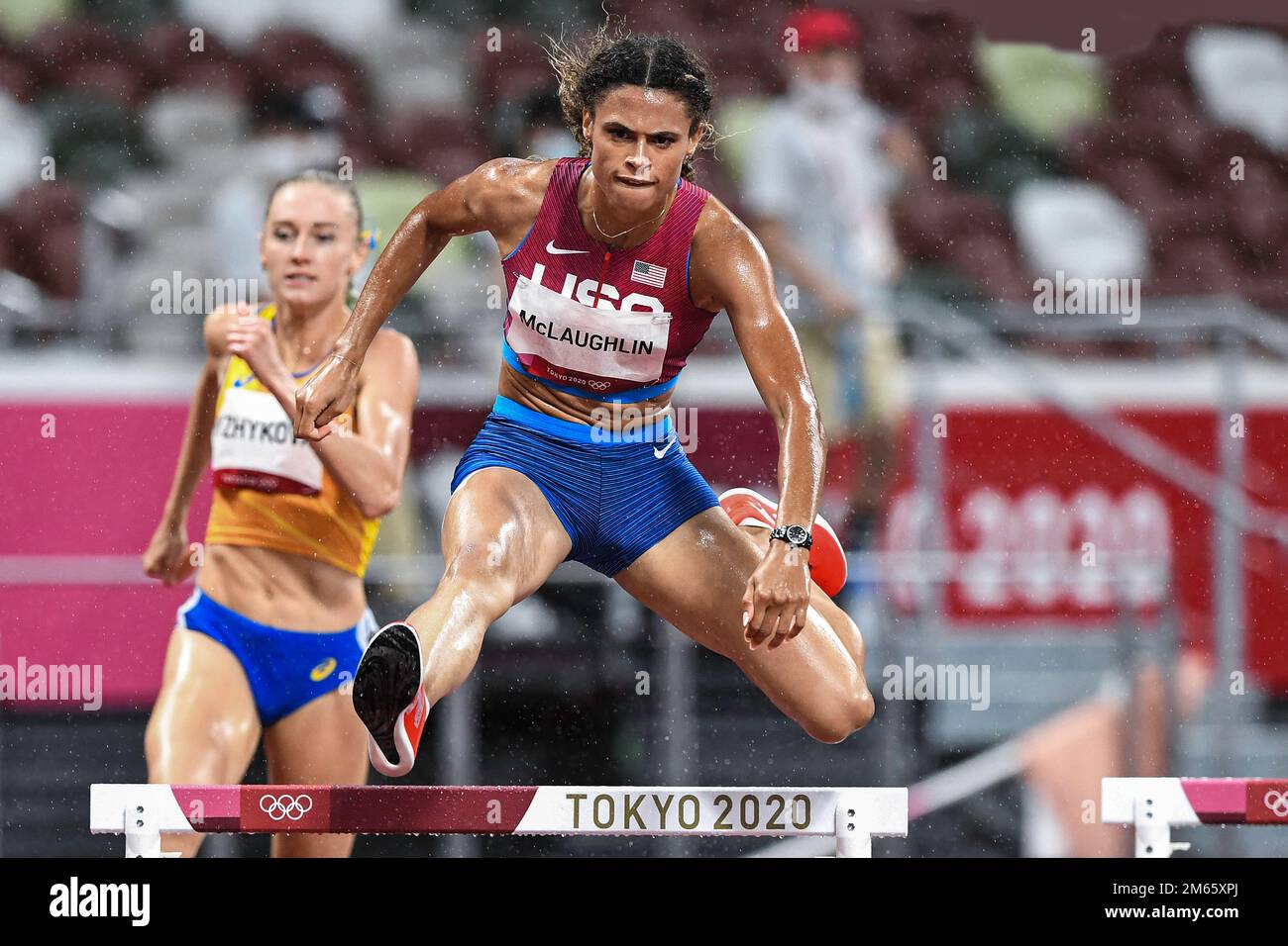 Sydney McLaughlin (USA) competing in the Women's 400 metres Hurdles