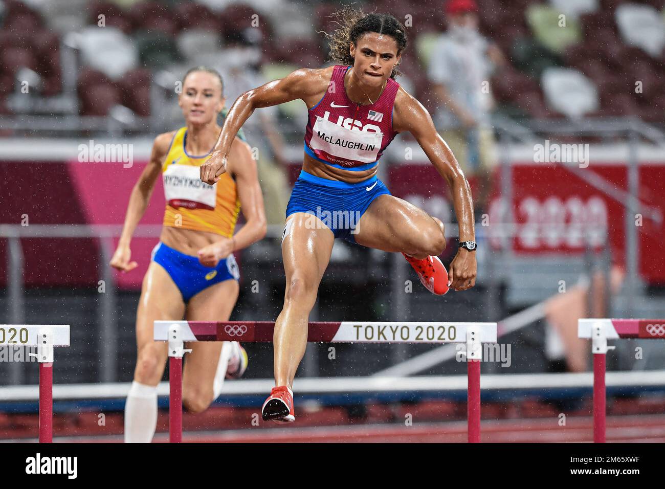 Sydney McLaughlin (USA) competing in the Women's 400 metres Hurdles