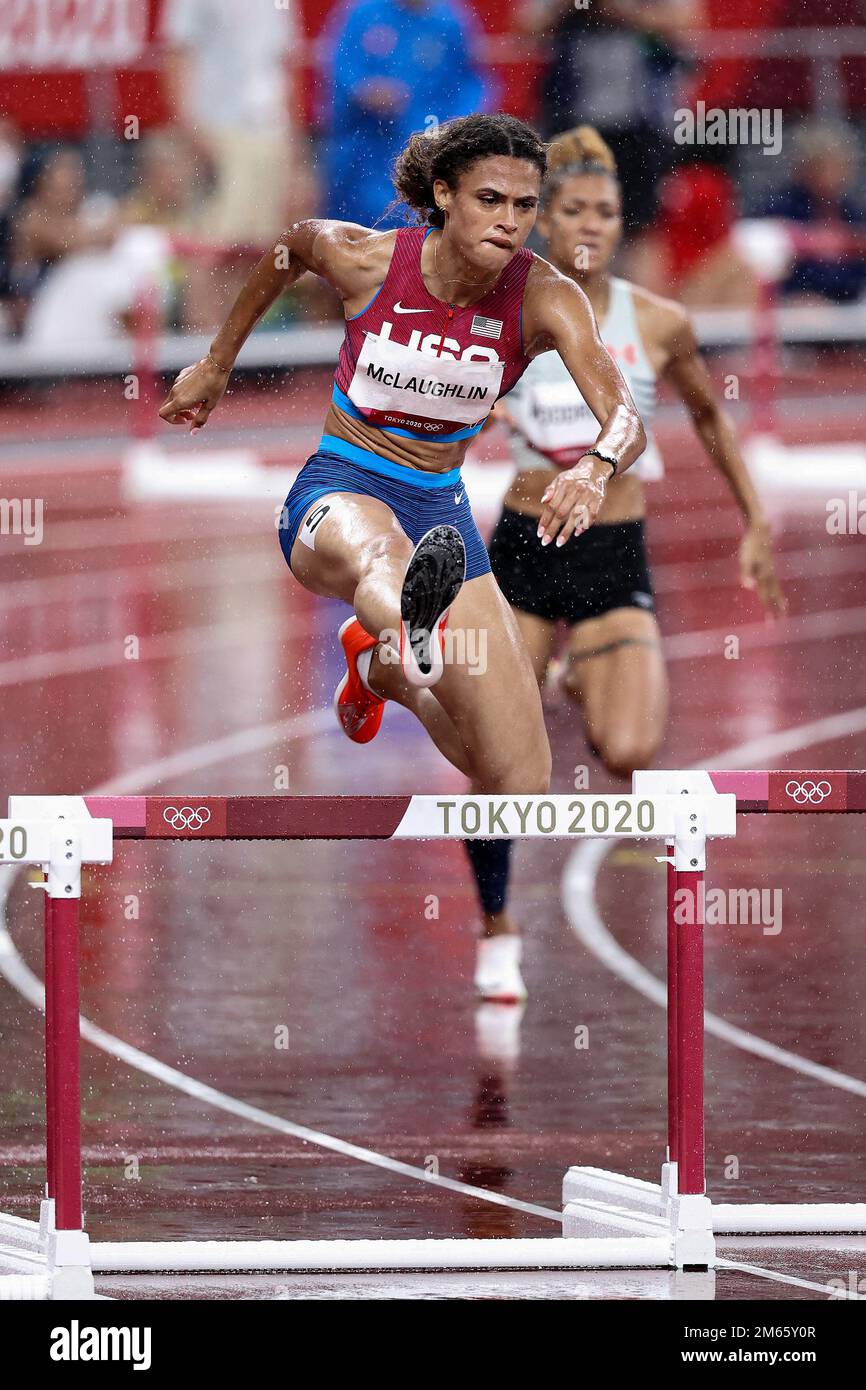 Sydney McLaughlin (USA) competing in the Women's 400 metres Hurdles