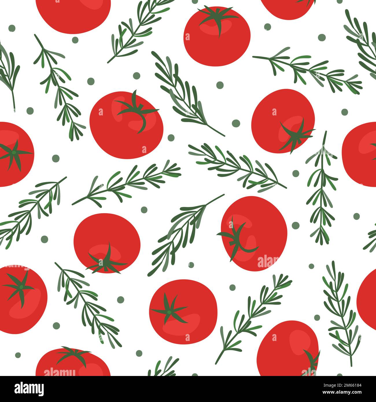 Seamless red tomato pattern with rosemary. Vector illustration Stock ...