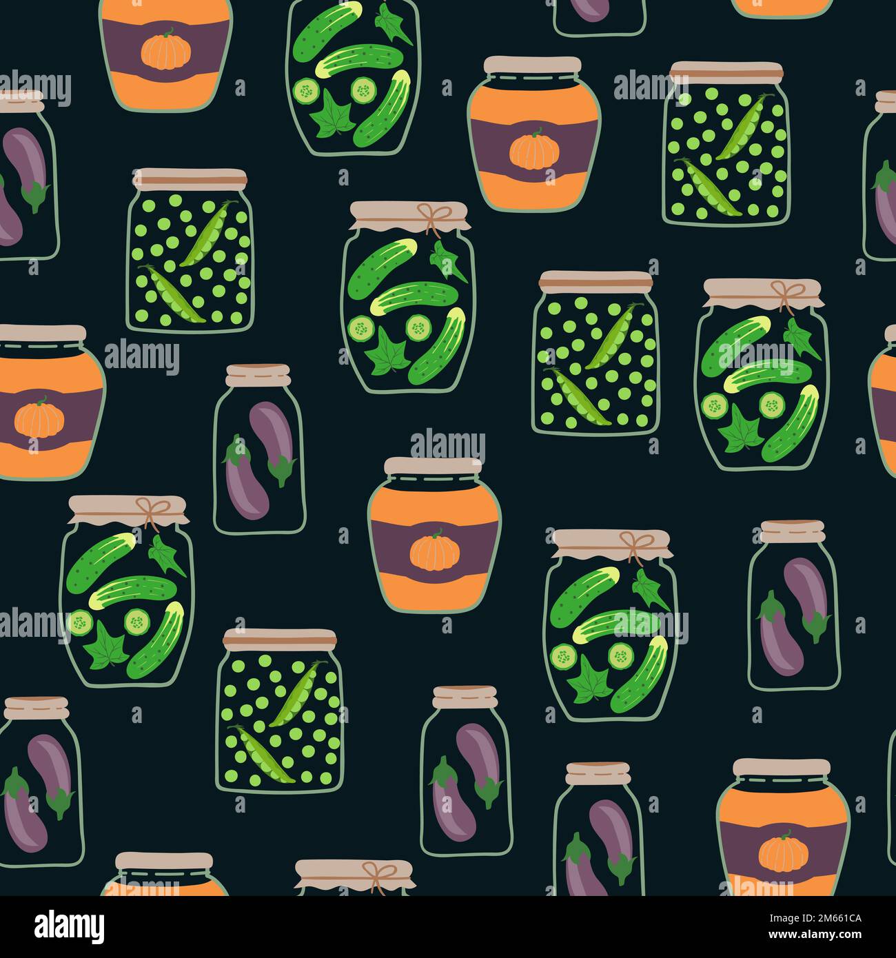 Seamless pickled vegetables pattern. Preserved vegetables vector background Stock Vector
