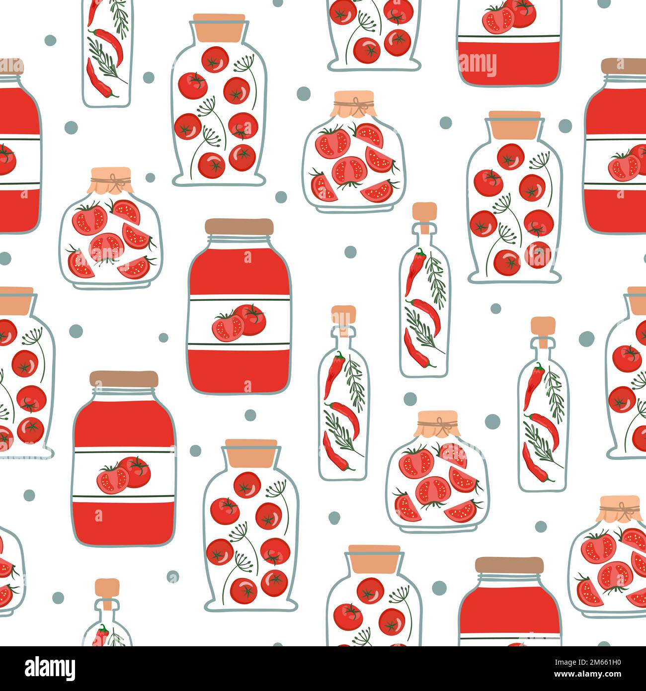 Seamless pattern with red pickled vegetables. Preserved vegetables vector background. Stock Vector