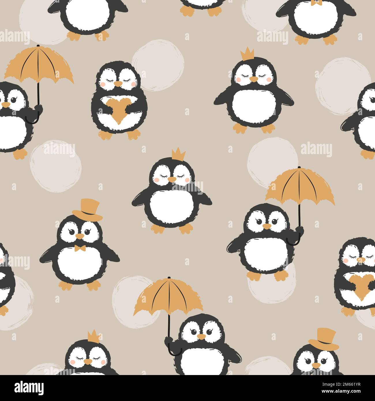 Seamless pattern with cute penguins. Baby print. Stock Vector
