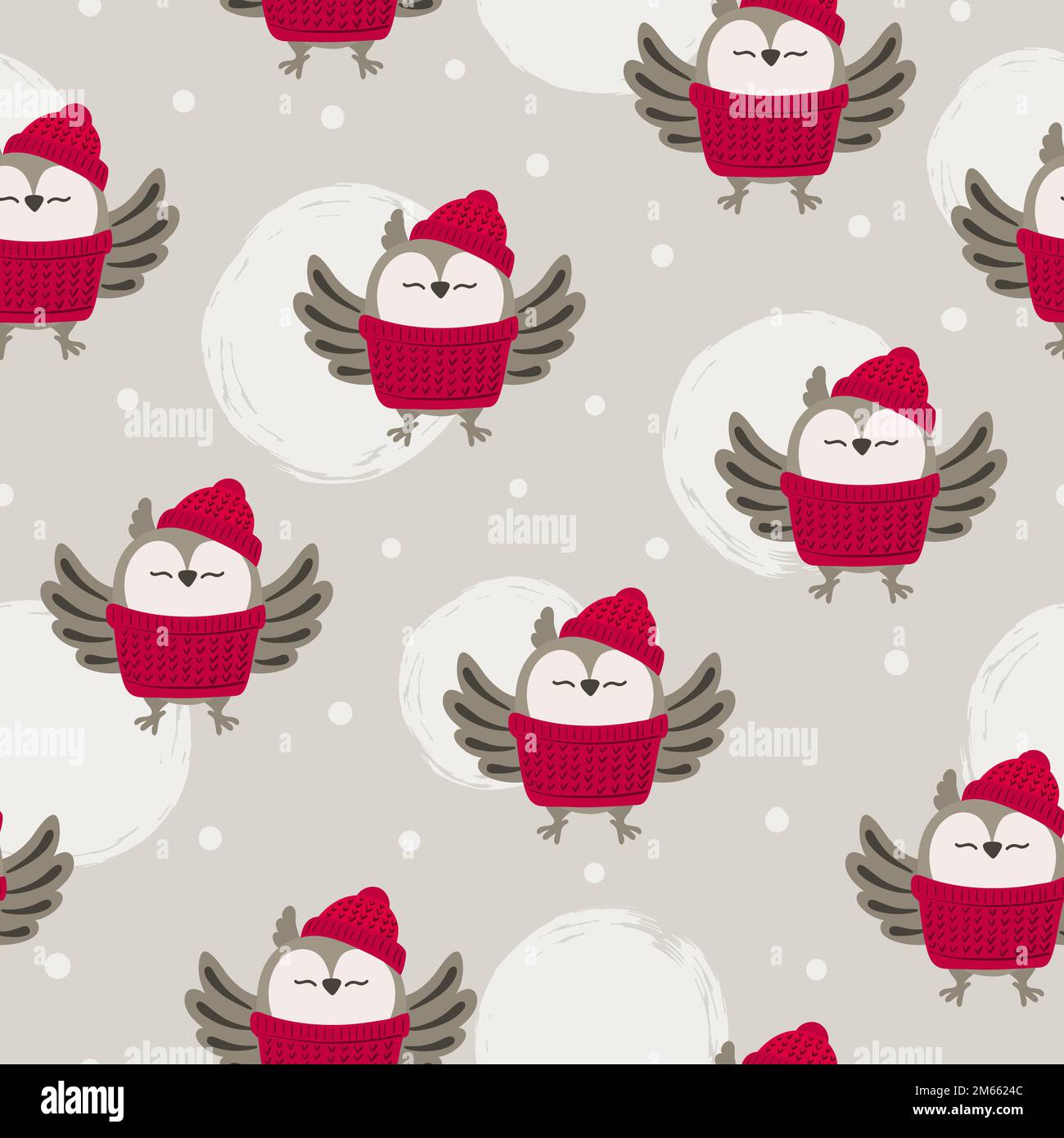 Seamless cute cartoon owls pattern. Winter vector illustration Stock ...