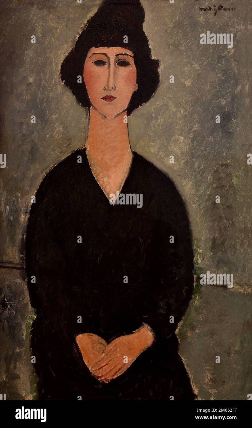 WOMAN IN BLACK DRESS 1917 by Amedeo Modigliani , Italy,Italian, Stock Photo