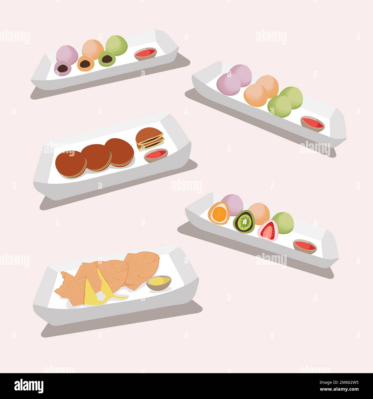 Food of Japanese national cuisine. Japanese Desserts mochi, tayaki and