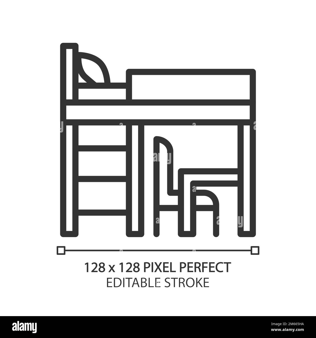 Loft bed pixel perfect linear icon Stock Vector