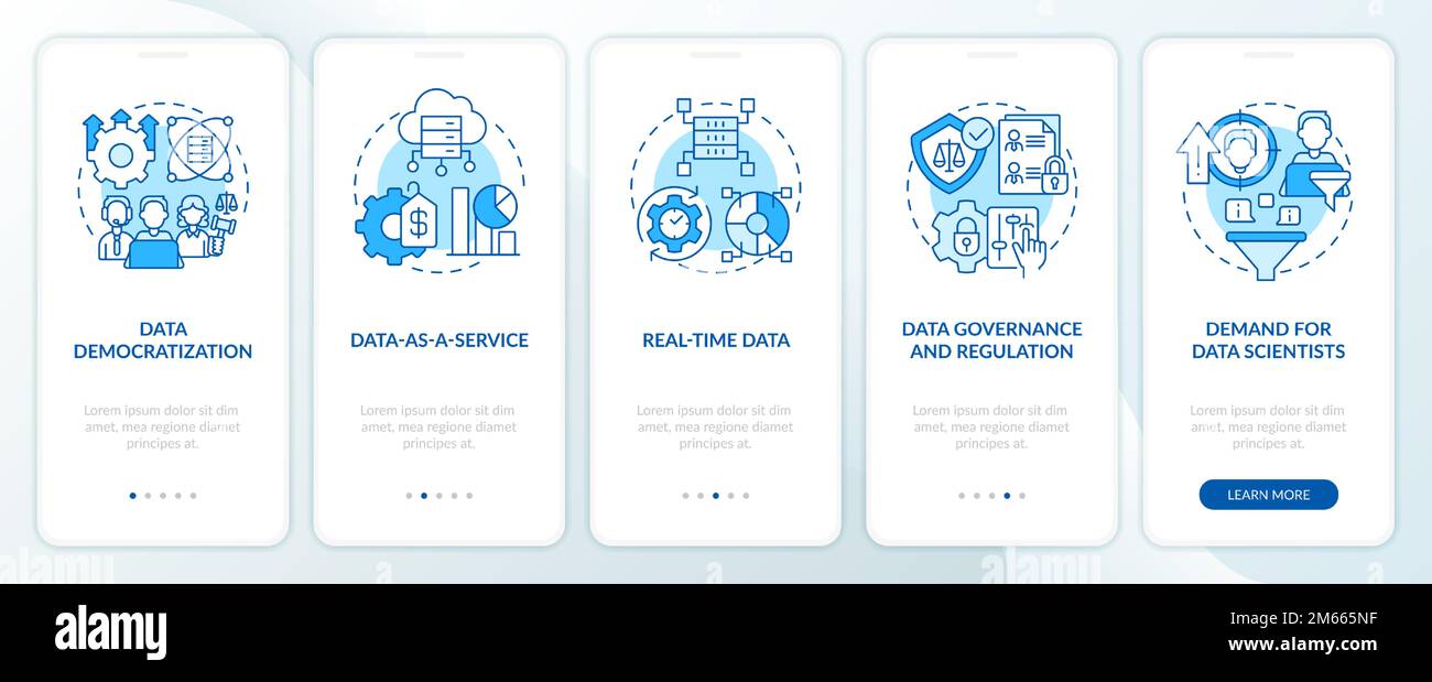 Data science trends blue onboarding mobile app screen Stock Vector