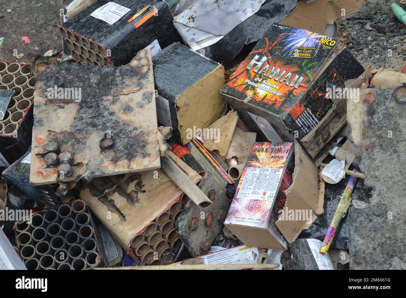Berlin, Germany January 2, 2023 Fireworks garbage at Dürerplatz in