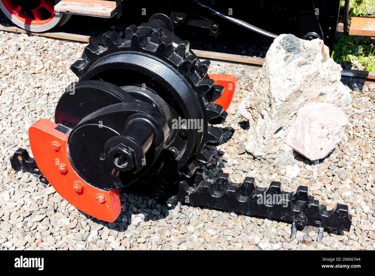 detail of cogged railway mechanism, Vordernberg, Styria, Austria Stock Photo