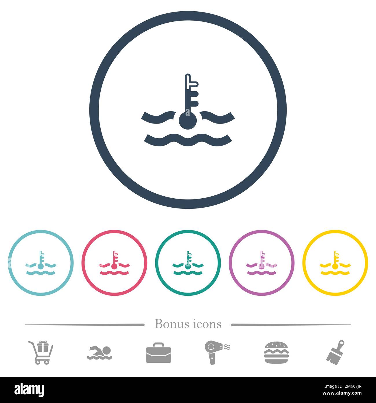 Warm temperature engine coolant flat color icons in round outlines. 6 ...