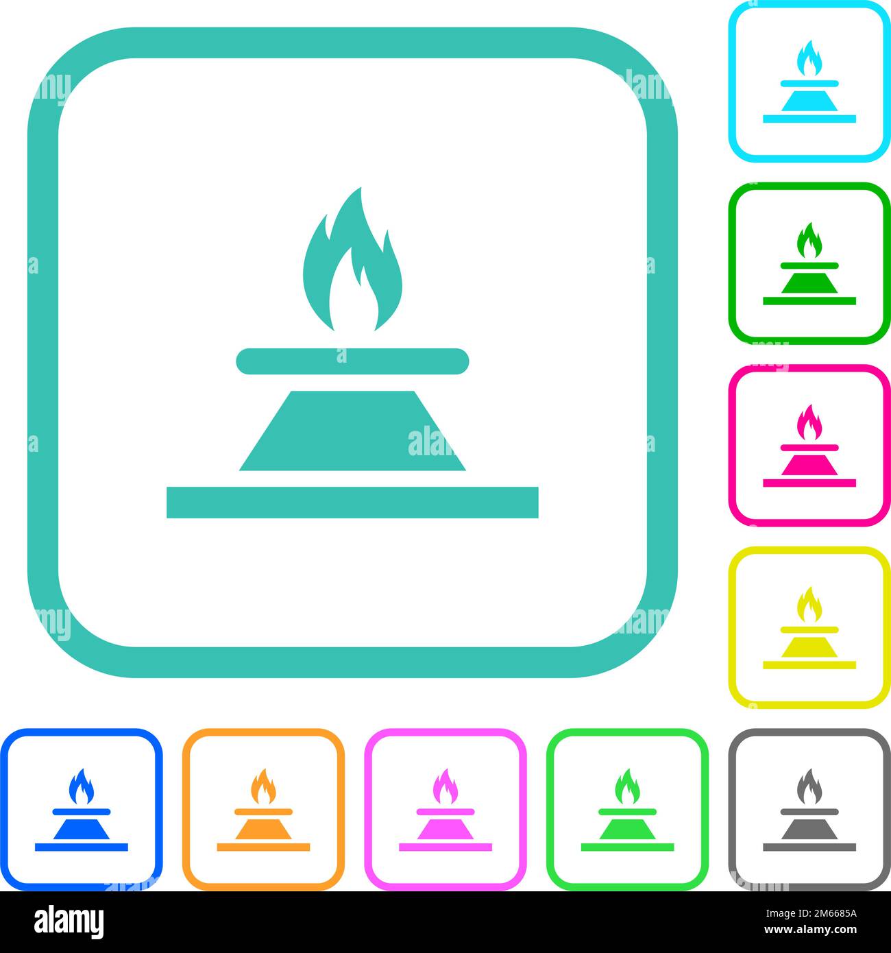 Kitchen gas stove vivid colored flat icons in curved borders on white