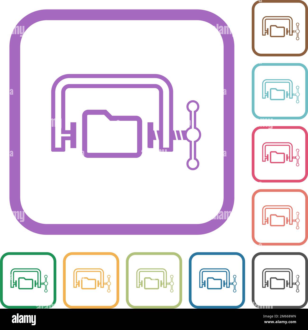 Folder compression outline simple icons in color rounded square frames on white background Stock Vector