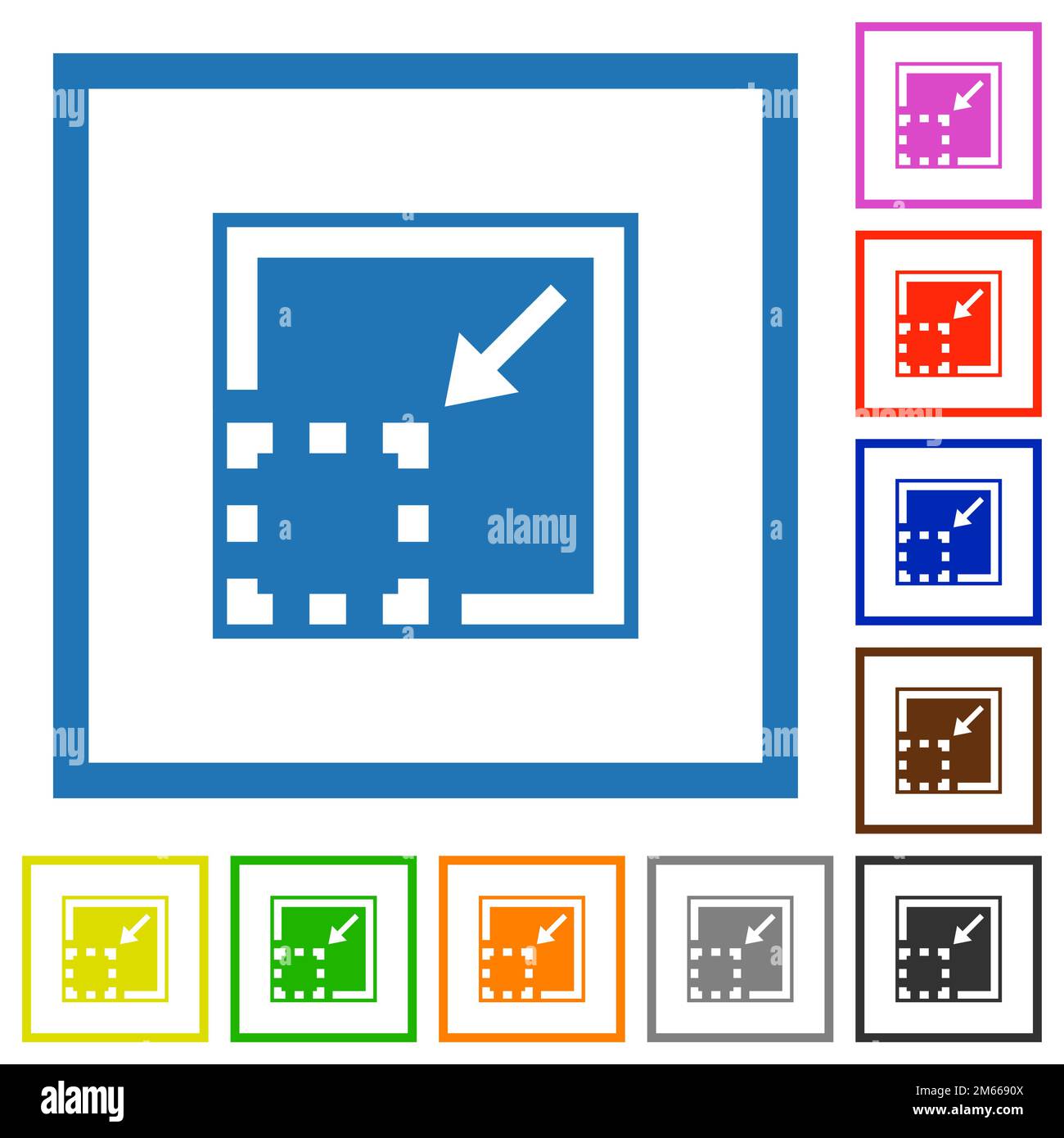 Minimize element solid flat color icons in square frames on white background Stock Vector