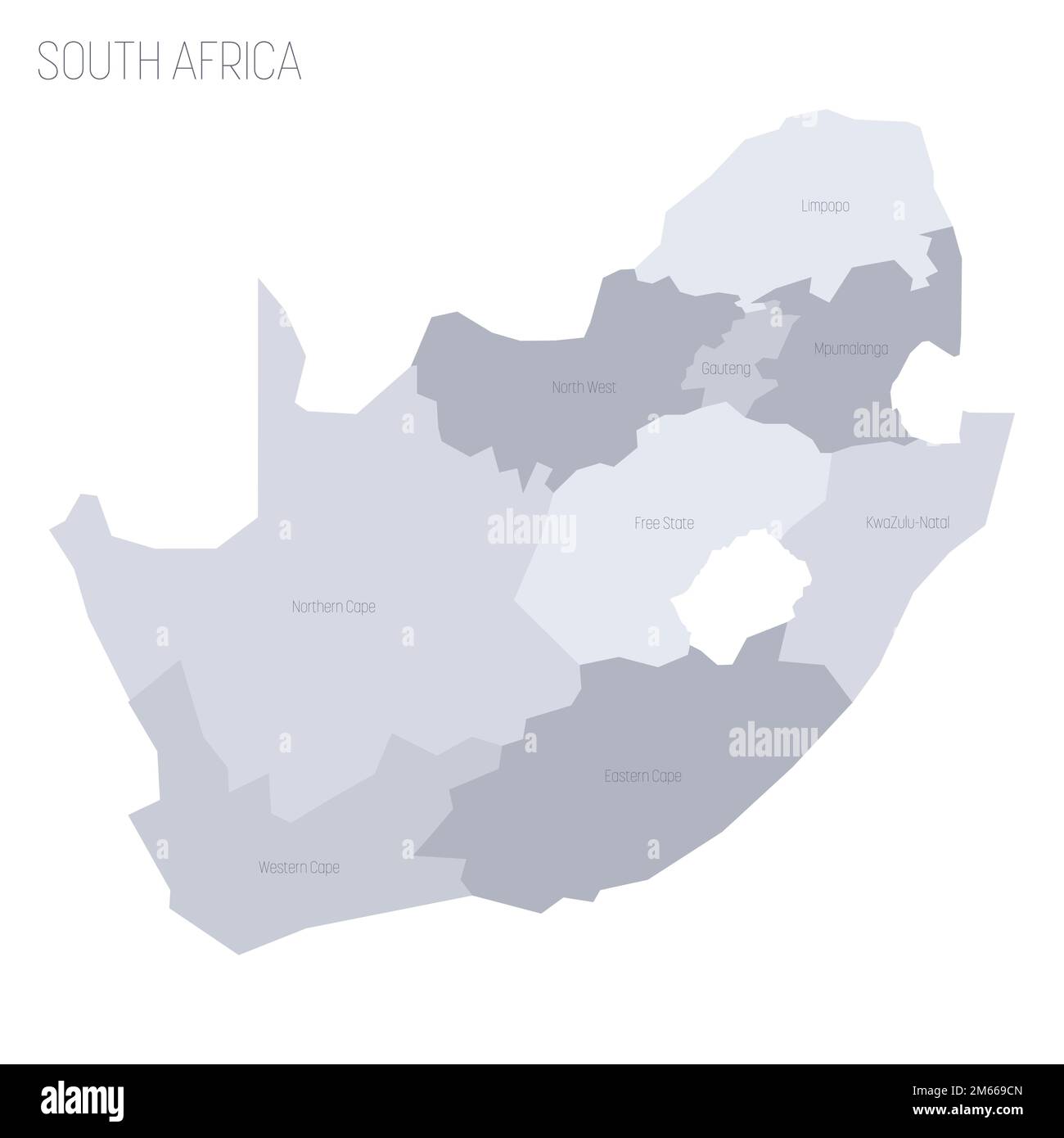 South Africa political map of administrative divisions - provinces. Grey vector map with labels. Stock Vector