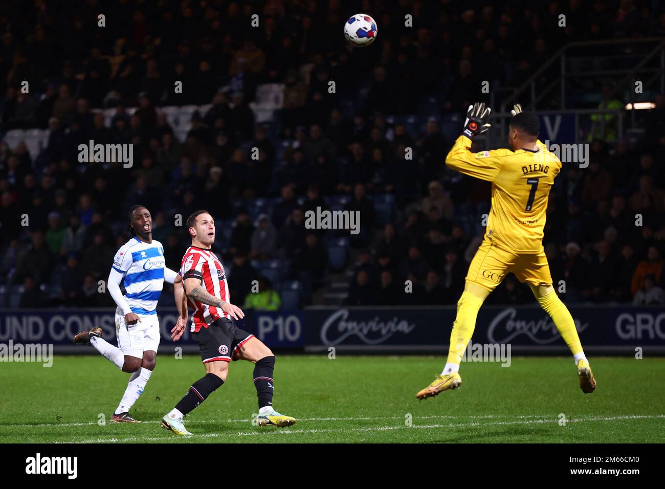London, UK. 2nd Jan, 2023. Billy Sharp of Sheffield Utd lobs Seny Dieng of QPR during the Sky Bet Championship match at the Kiyan Prince Foundation Stadium, London. Picture credit should read: David Klein/Sportimage Credit: Sportimage/Alamy Live News Stock Photo