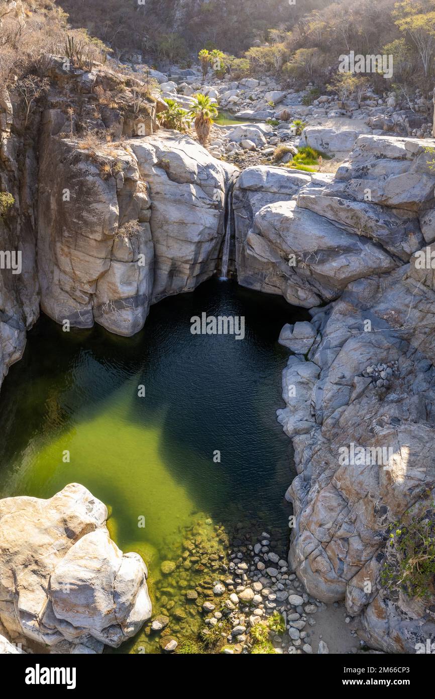 Aerial view of Zorro Canyon Waterfall in the ecological ranch Sol De