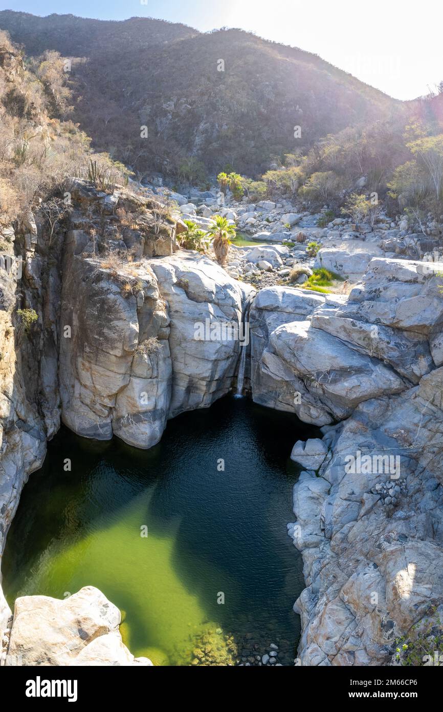 Aerial view of Zorro Canyon Waterfall in the ecological ranch Sol De