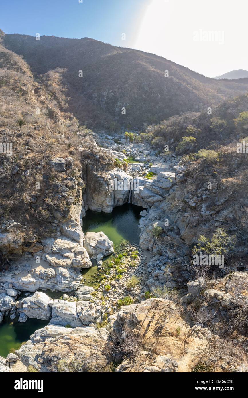 Aerial view of Zorro Canyon Waterfall in the ecological ranch Sol De