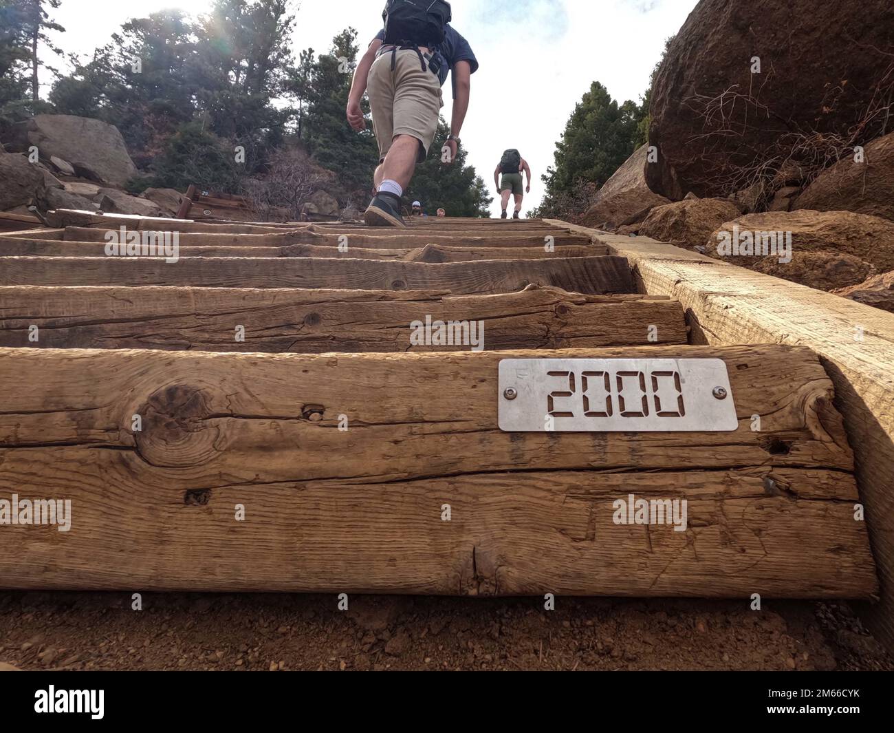Manitou incline hikers climb past the 2 000 step marker on the incline