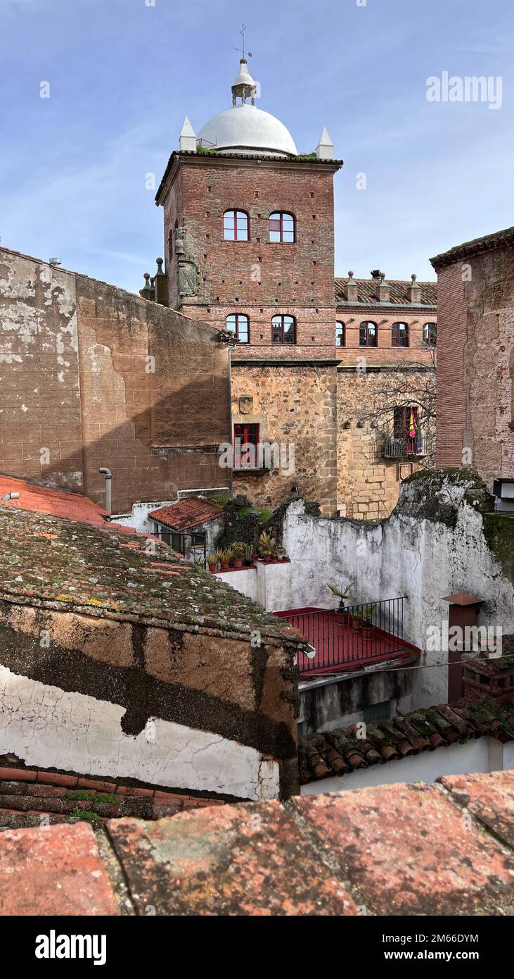 Buildings and streets of the city of Cáceres Stock Photo