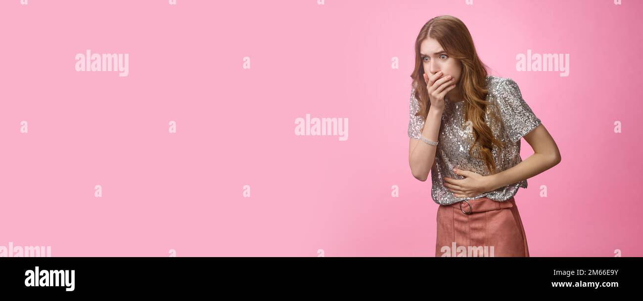 Portrait intense girl feel bad after party alcohol intoxication