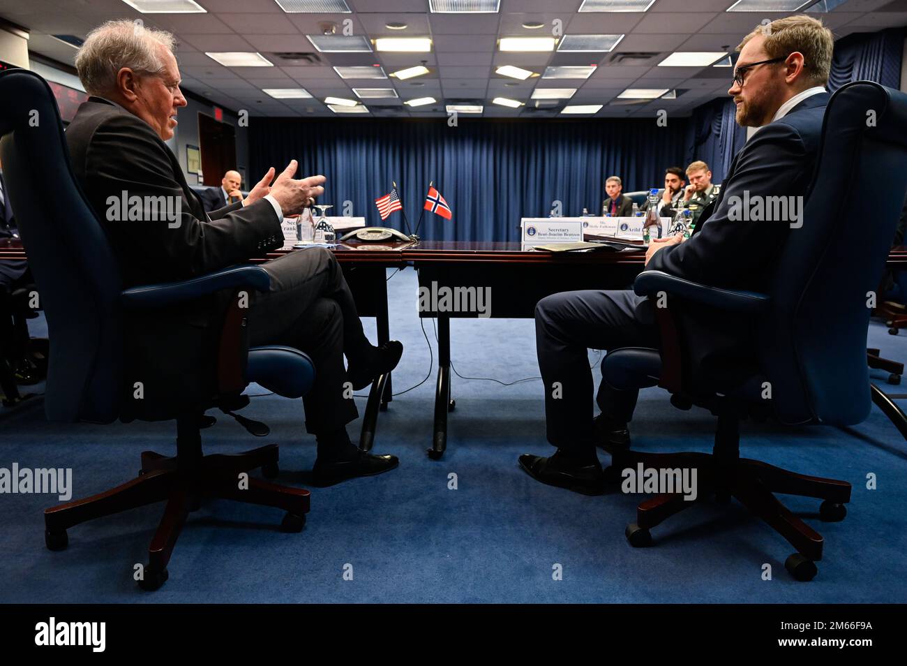 Secretary of the Air Force Frank Kendall speaks with Norwegian State ...