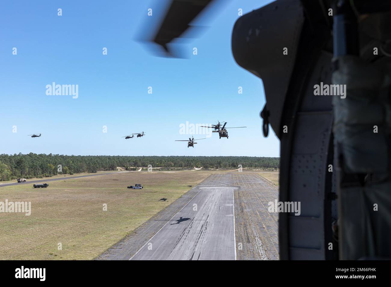 U.S. Army UH60 Black Hawk helicopters conduct a flight exercise April