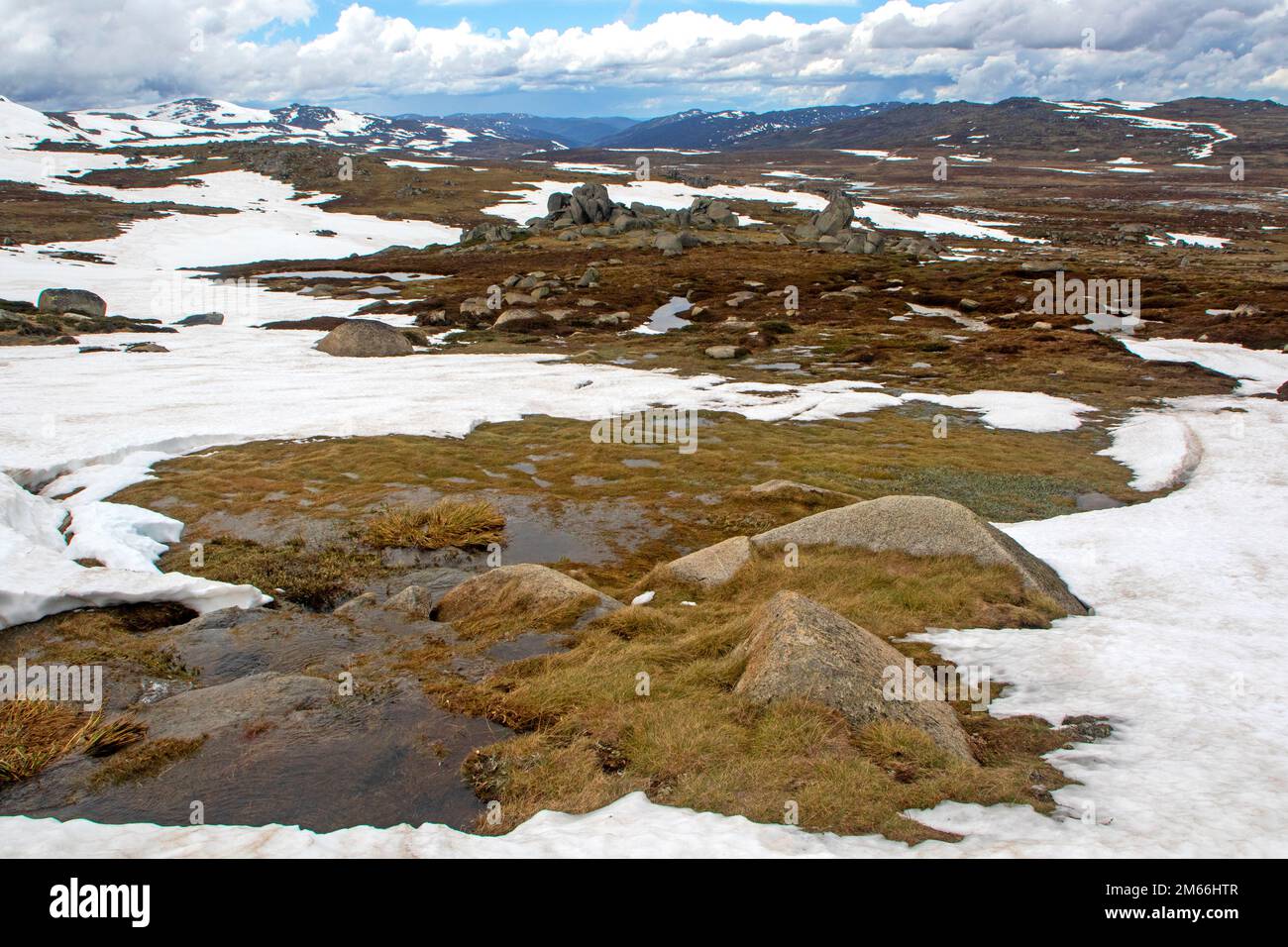 Melting snow patches in the Snowy Mountains Stock Photo