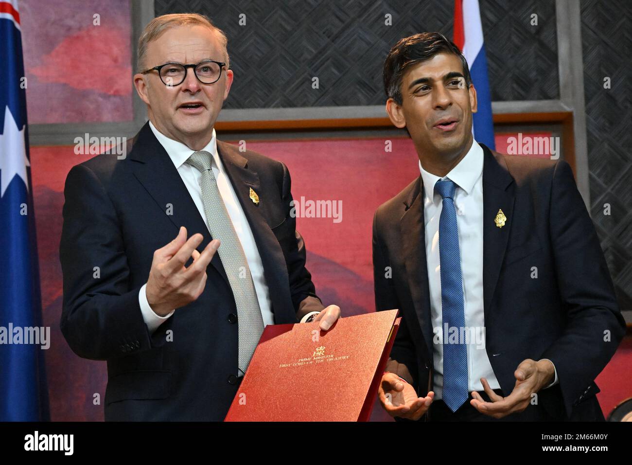 File photo dated 16/11/22 of Prime Minister Rishi Sunak (right) and Prime Minister of Australia Anthony Albanese hold a bilateral meeting at the G20 summit in Nusa Dua, Bali, Indonesia. Mr Albanese has said his thoughts were with those affected by the incident after two UK citizens were among four people killed in a mid-air crash between two helicopters on Australia's Gold Coast. The crash occurred around 2pm local time (4am GMT) on Monday in Main Beach, Queensland Police said in a statement. Issue date: Monday January 2, 2023. Stock Photo