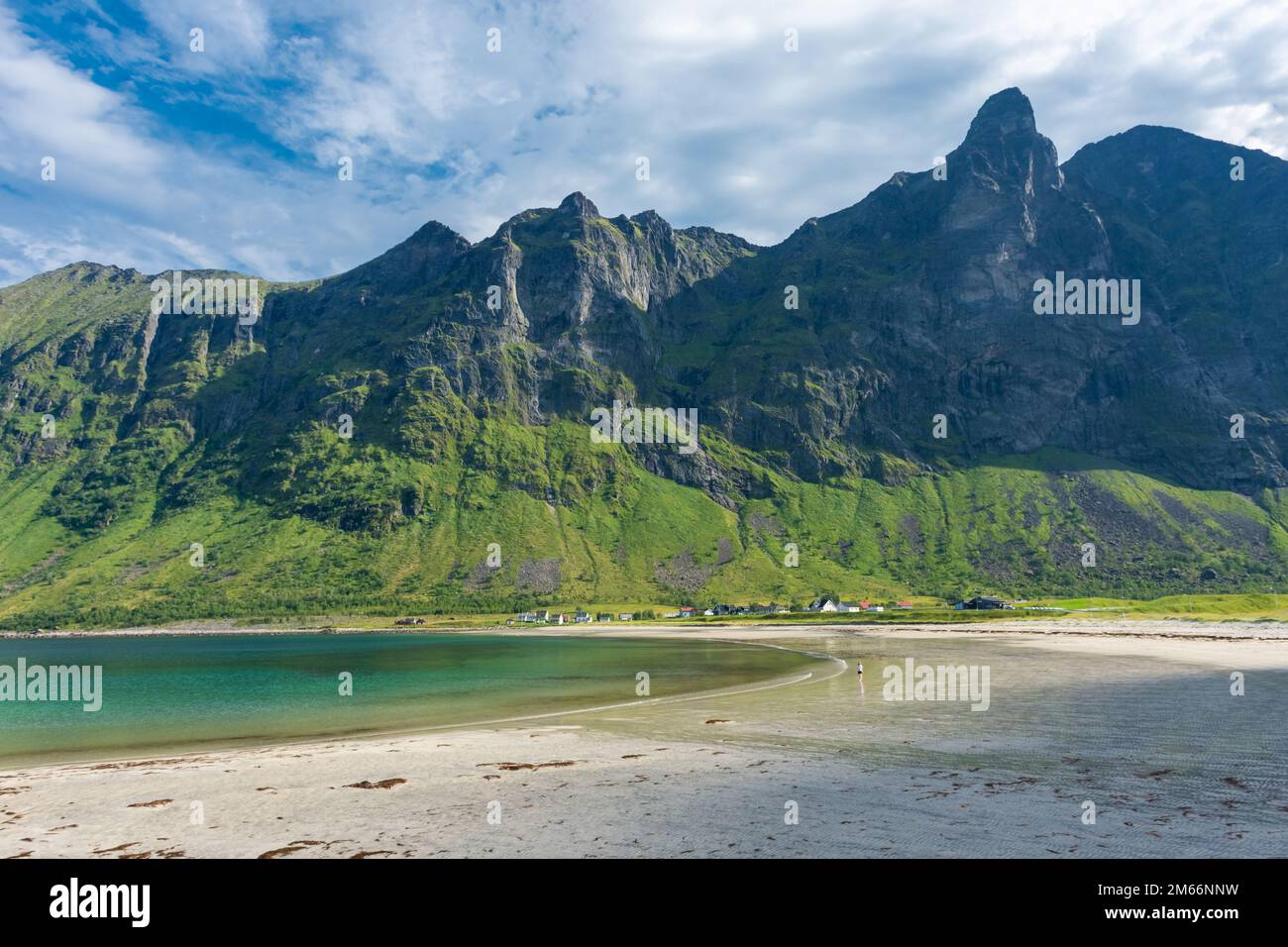 The crystal clear water of the Ersfjordstranda beach in Senja Island ...