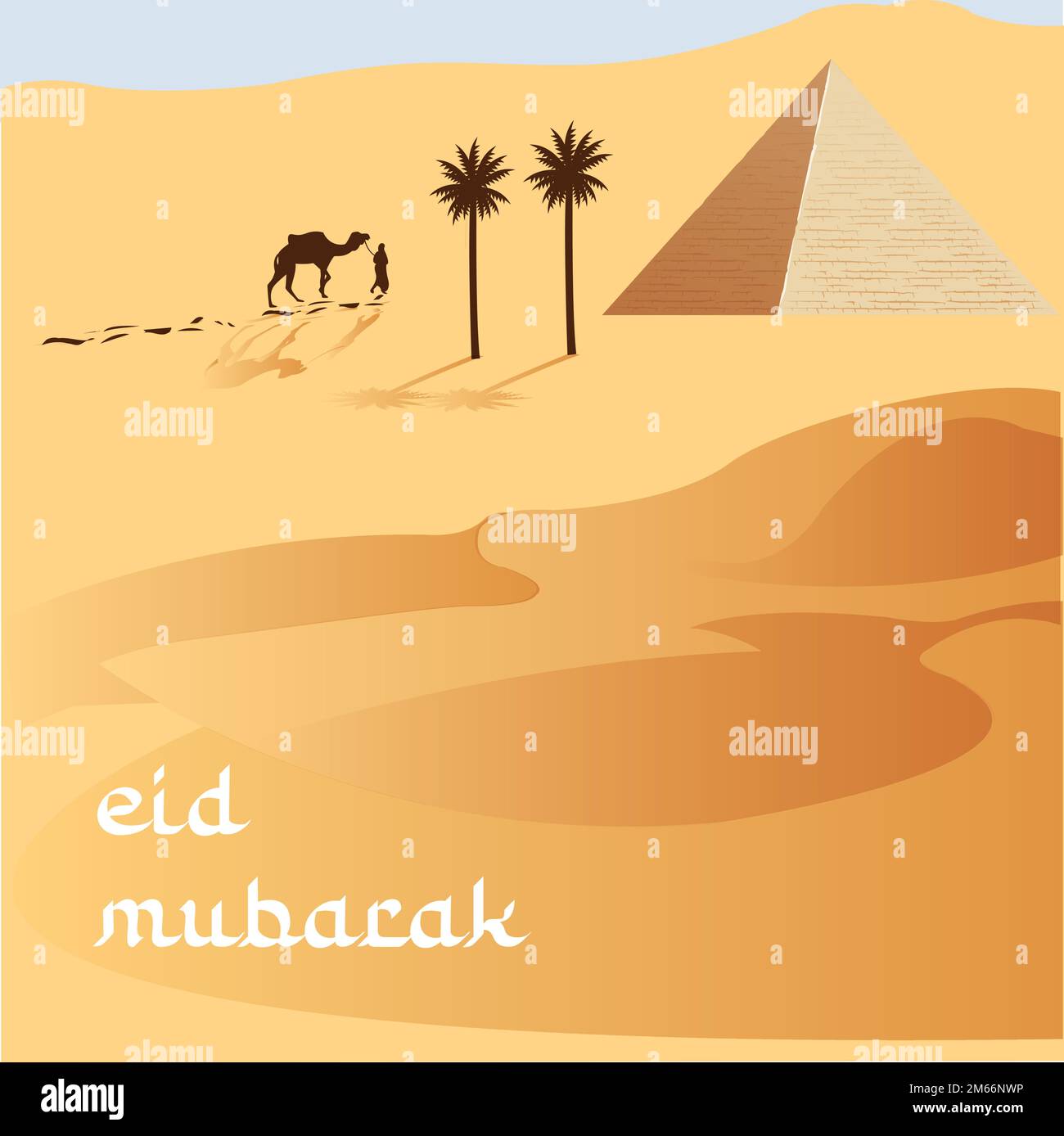 Camels walking on the desert during sunset Stock Vector