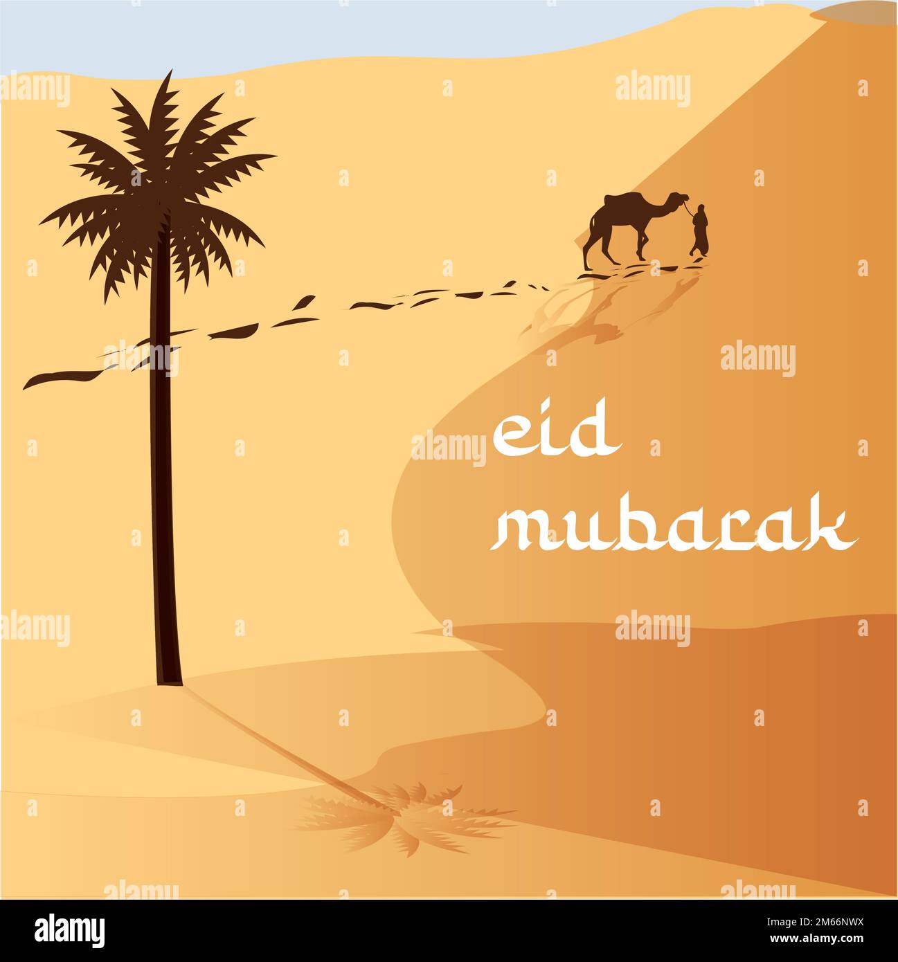 Camels walking on the desert during sunset Stock Vector