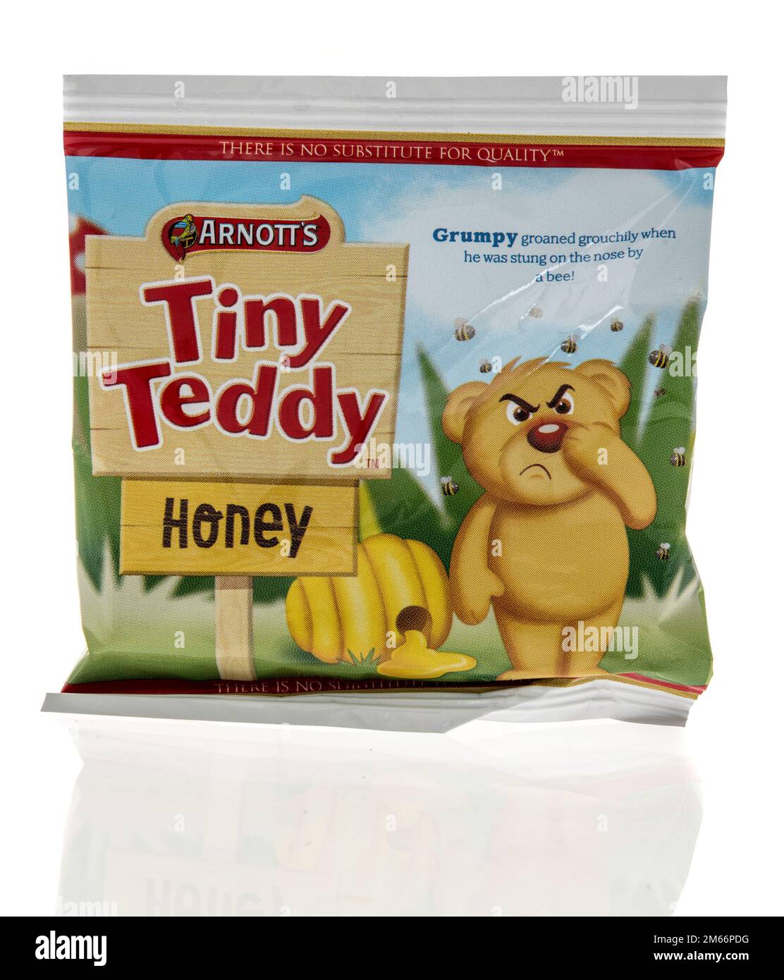 Winneconne, WI - 5 December 2022: A package of Arnotts tiny teddy honey on an isolated background. Stock Photo