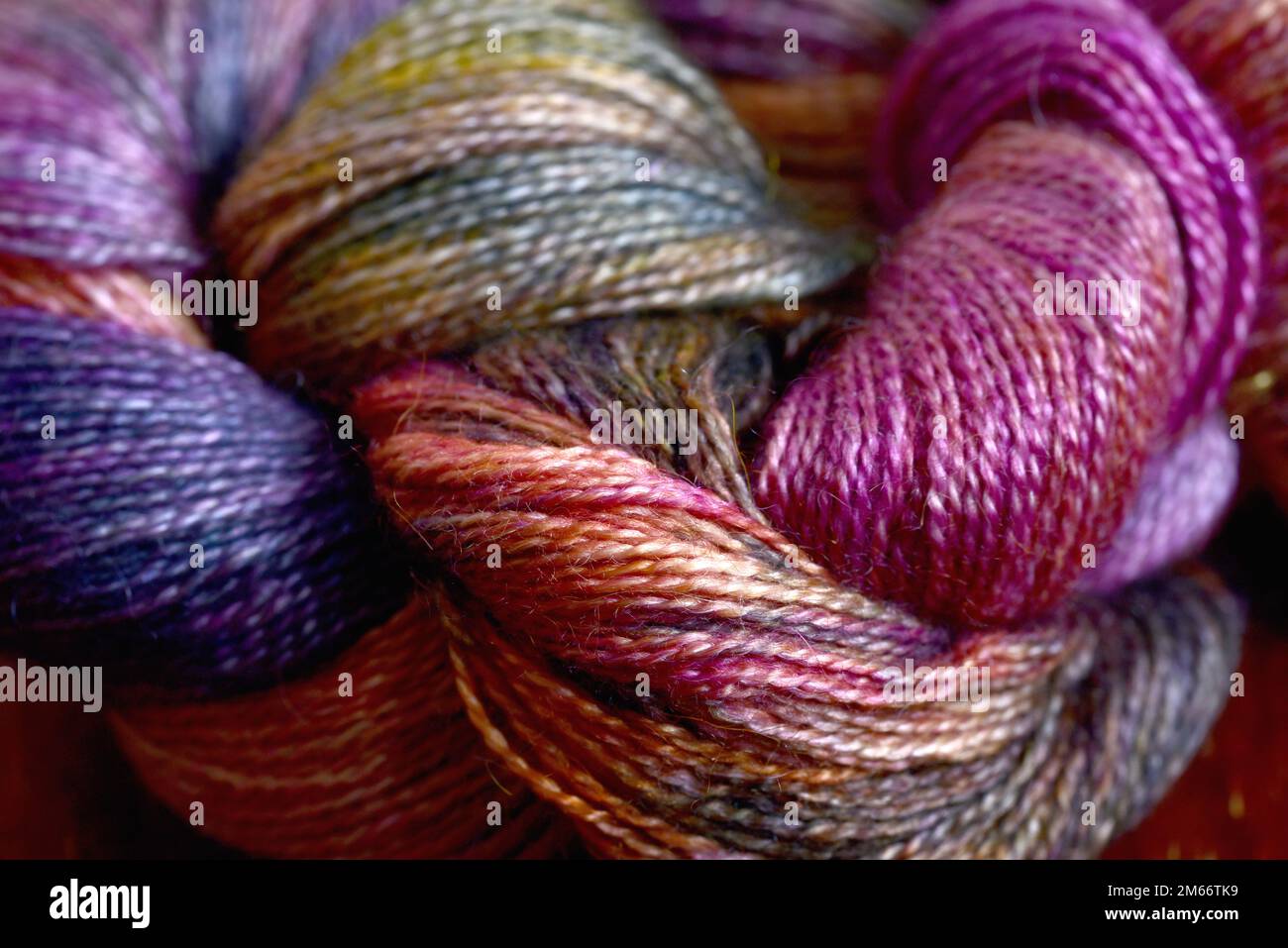 Colourful hand dyed Silk and Alpaca yarn Stock Photo