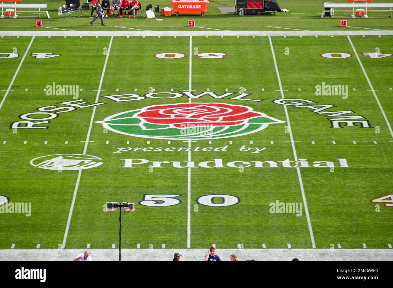 General overall view of the Rose Bowl Game logo on the field before the