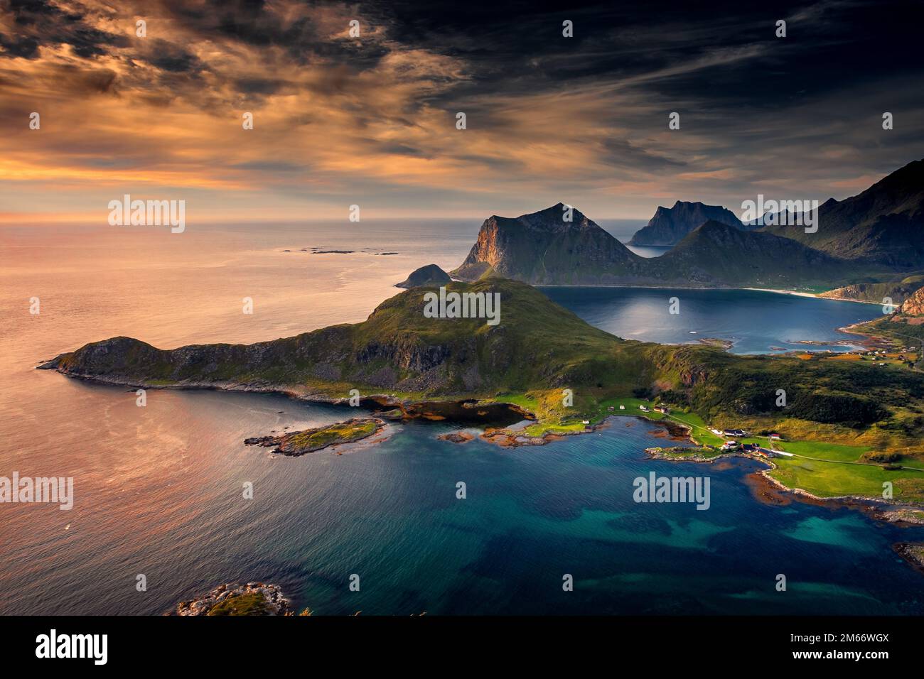 Beautiful landscape of the Lofoten Islands at sunset from