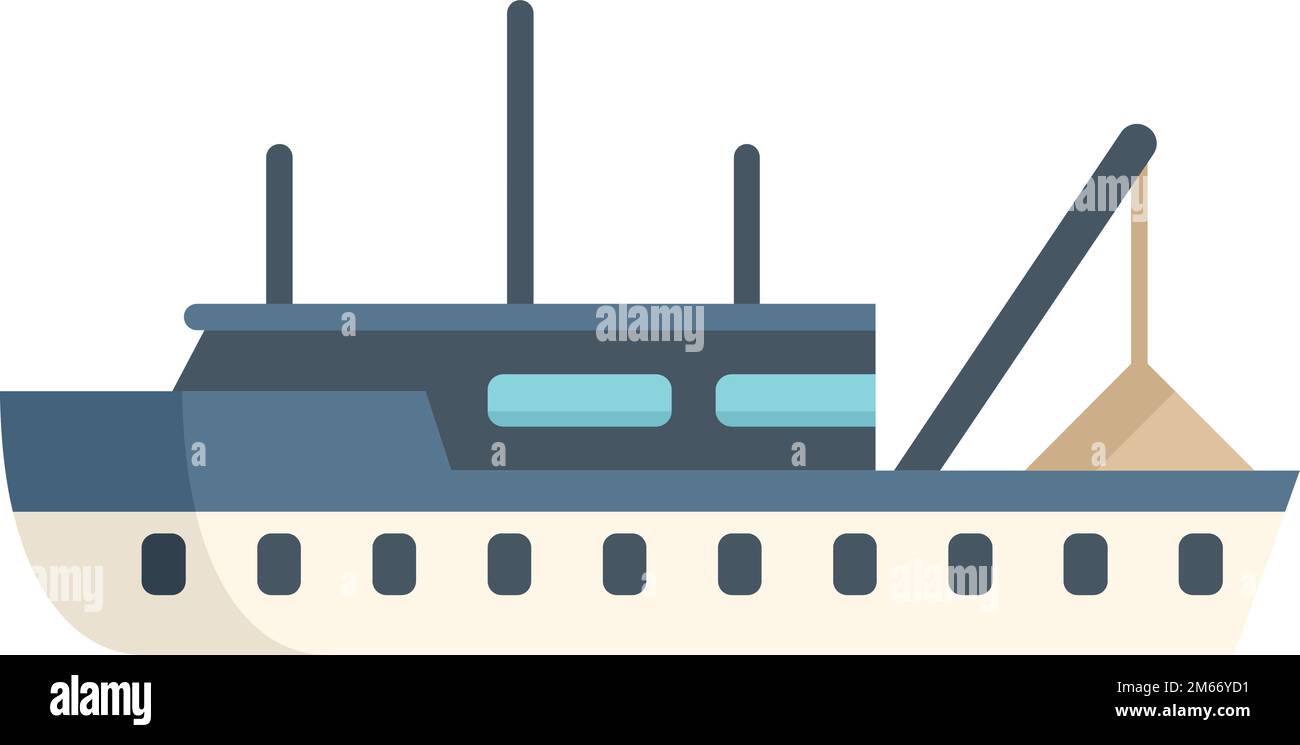 Marine fish boat icon flat vector. Fishing ship. Sea trawler isolated Stock Vector