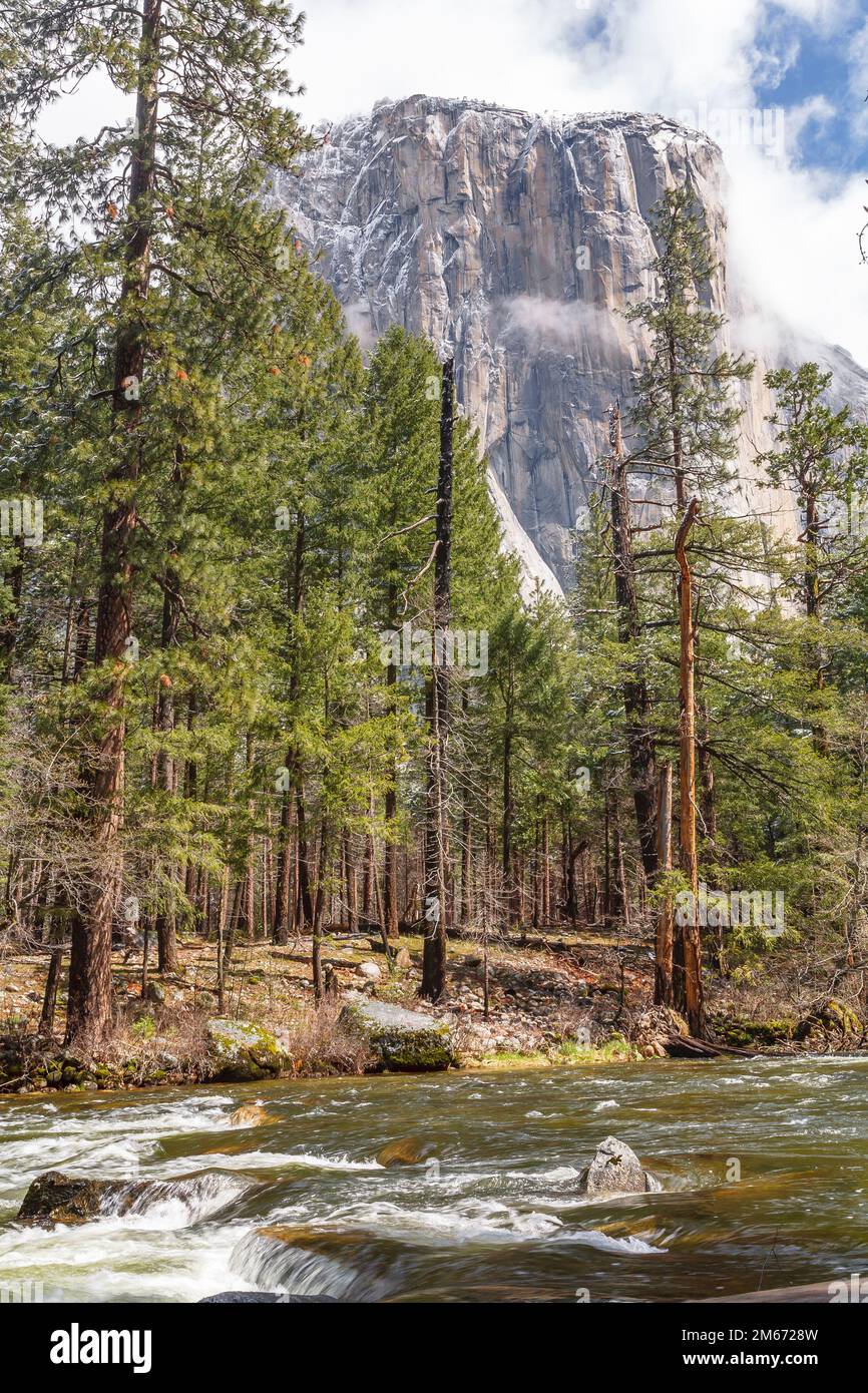 El Capitan with Merced River in the foreground. Yosemite National Park, California, USA Stock Photo