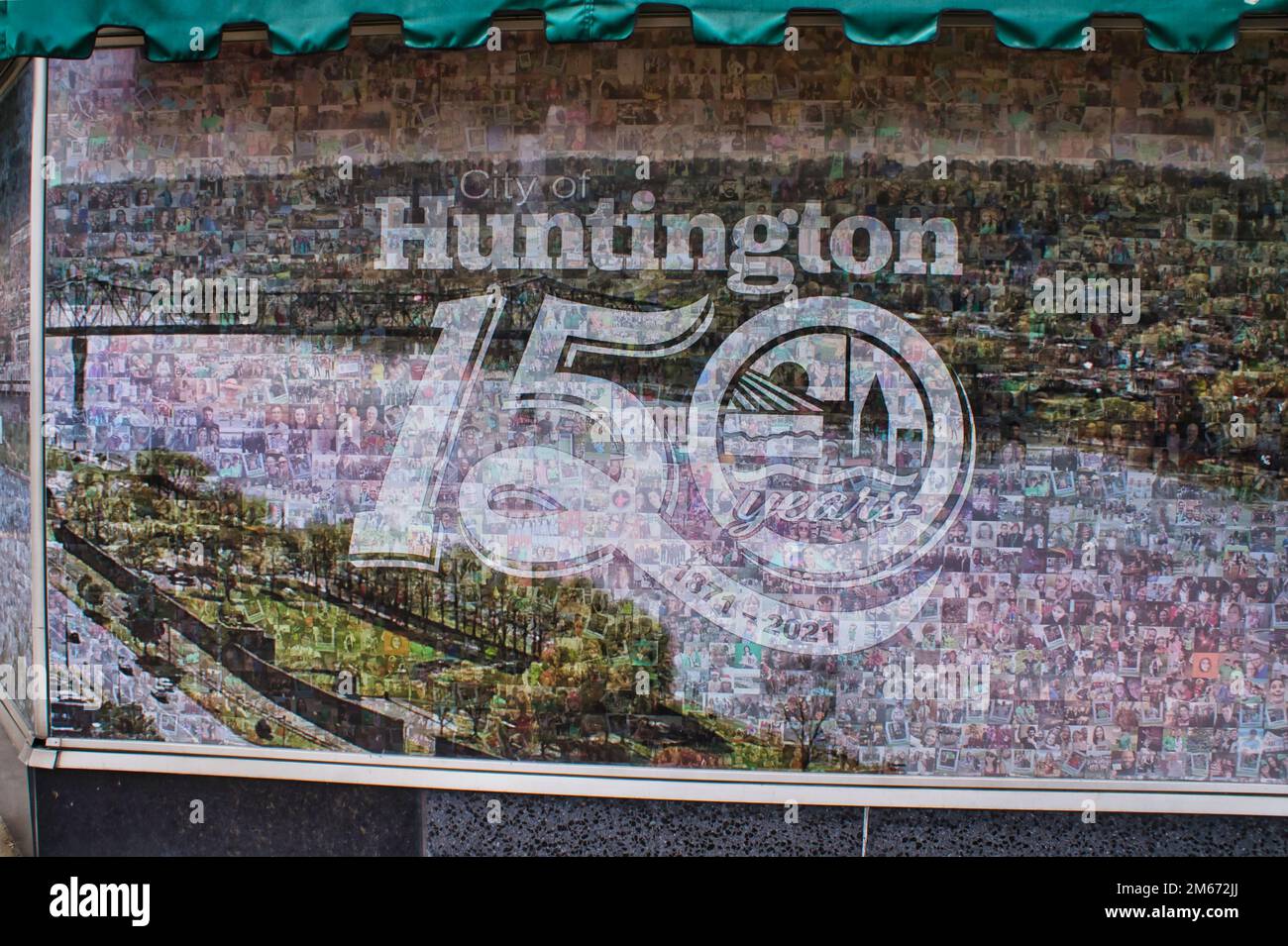 Sign in a local business in Huntington, WV celebrating 150 years Stock