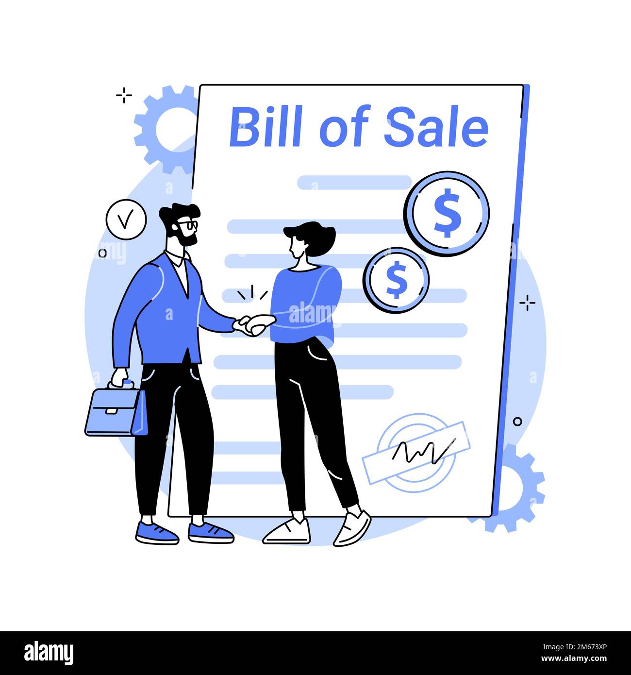 Bill of sale abstract concept vector illustration. Written selling legal document, transfer ownership of goods, execution of a sales contract, securit Stock Vector