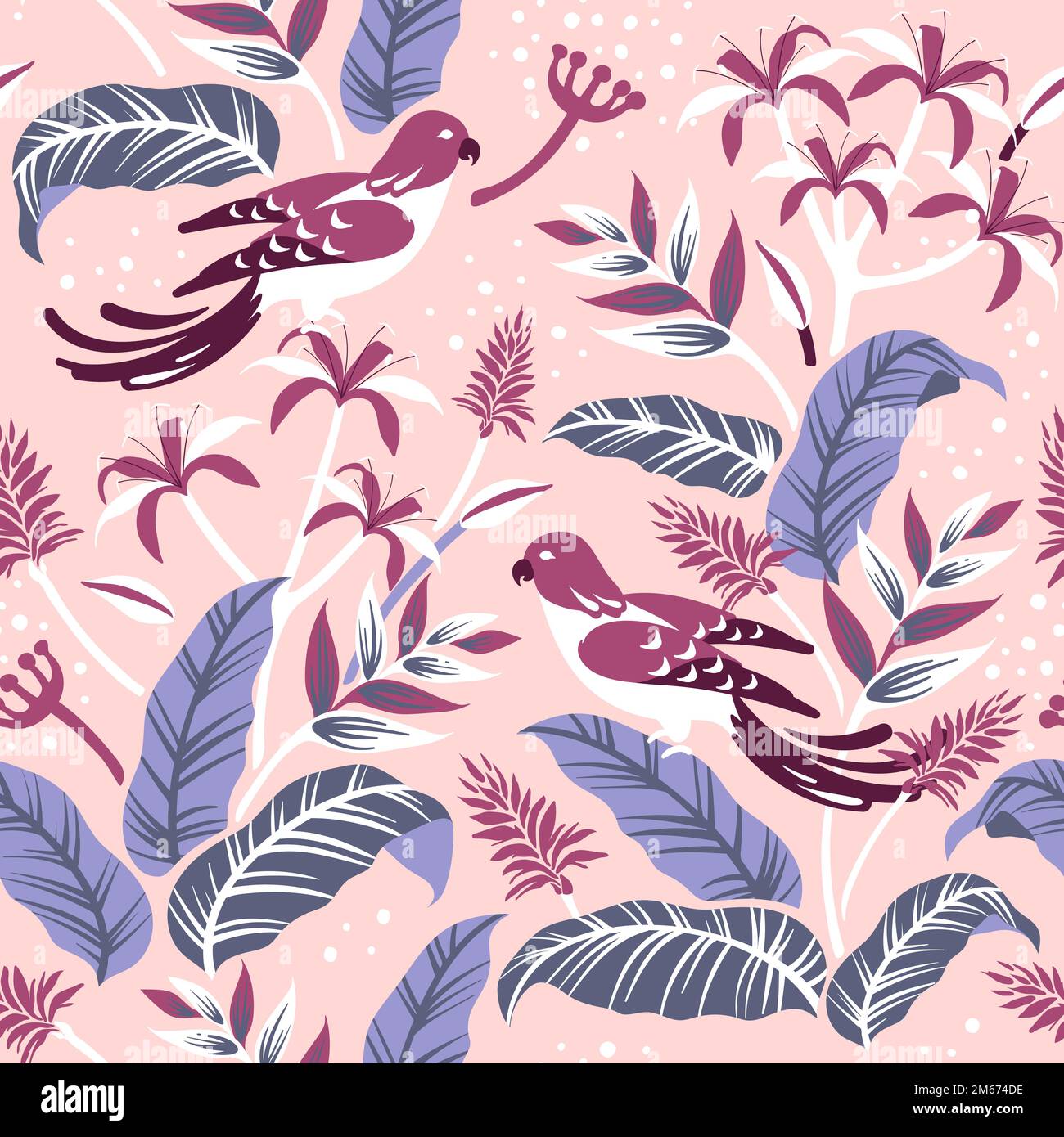 Colorful birds in nature seamless patterned background vector Stock Vector