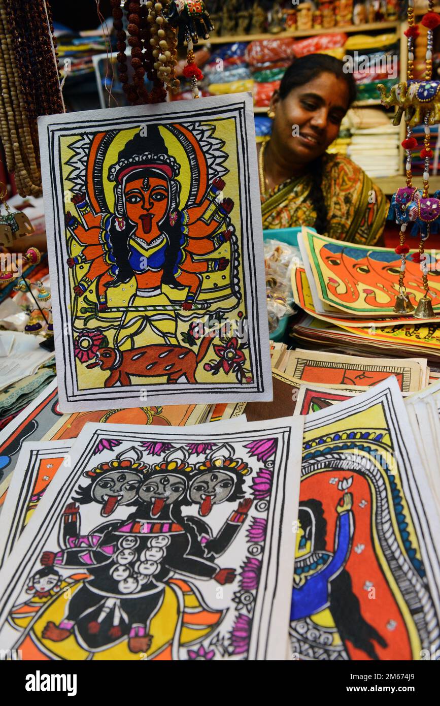 Goddesses & God's paintings along other religious artifacts displayed