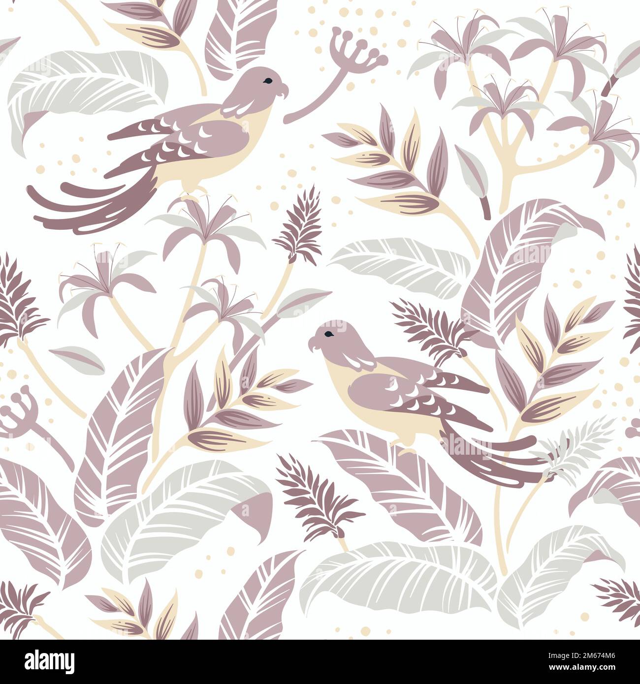 Pastel birds in nature seamless patterned background vector Stock Vector