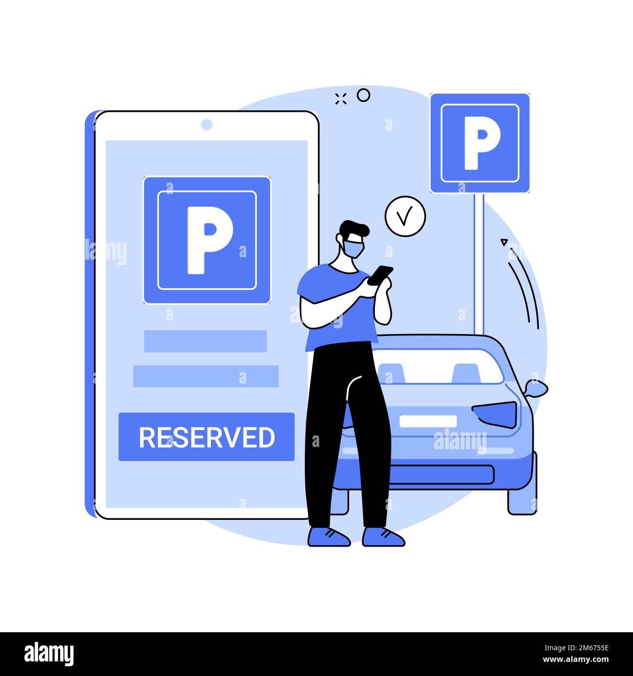 Reserve parking space for curbside pickup abstract concept vector illustration. Customer walk in, pickup station, customers arrival, keep employees sa Stock Vector